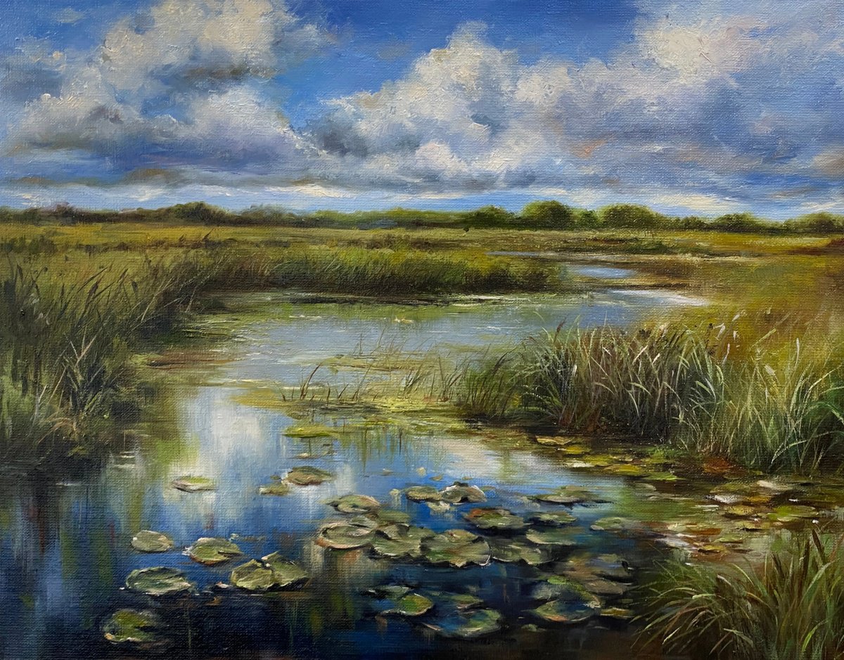 Photorealistic Landscape Oil Painting By Farzaneh Maddahi, 16 X 12, Oil Paint On Canvas, Original Artwork