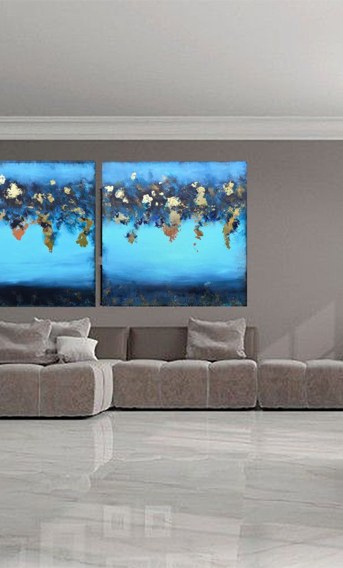 Starlit Ocean Textured Diptych by Susan Wooler