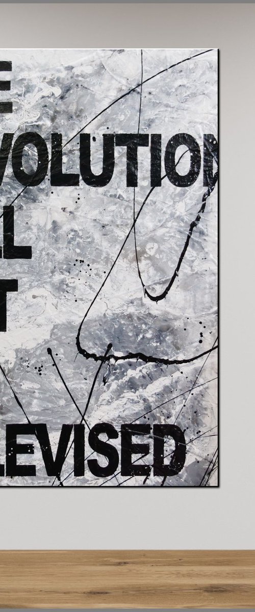 The Revolution 140cm x 100cm Black White Textured Urban Pop Art by Franko