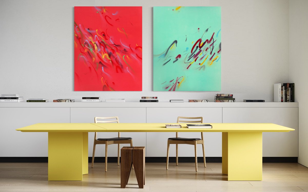Organic Abstract Acrylic Painting By Evgenia Makarova, 63 X 31, Diptych 