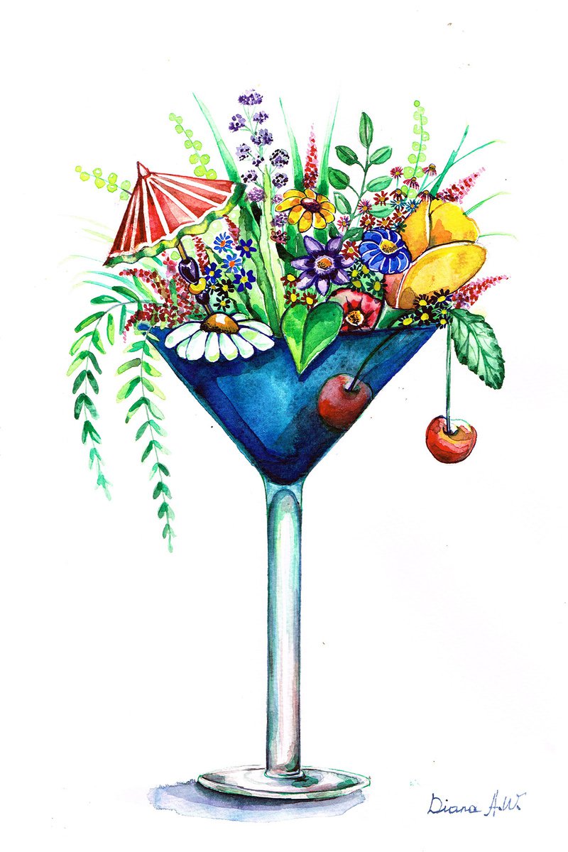 Flowers in Blue Martini Glass by Diana Aleksanian
