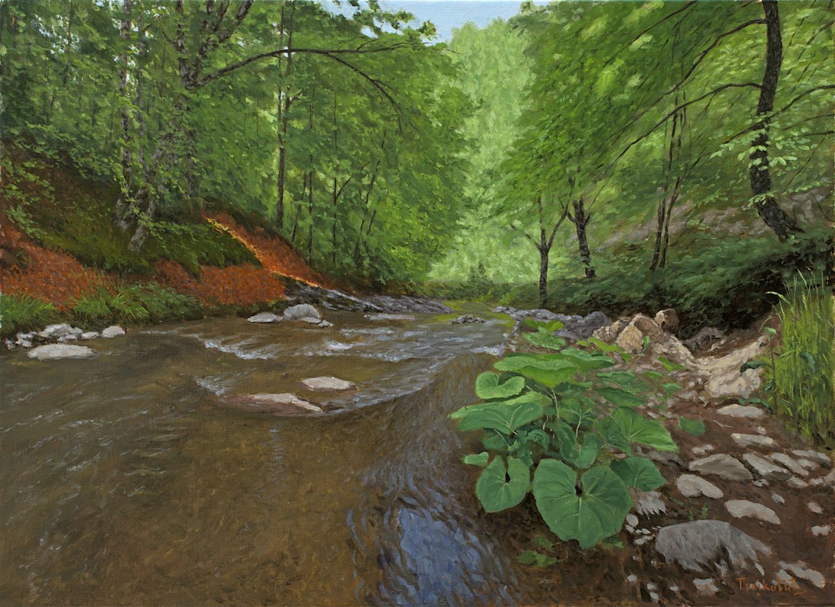 Impressionistic Landscape Oil Painting By Dejan Trajkovic, 30 X 22, Landscape From Wolf River, Original Artwork