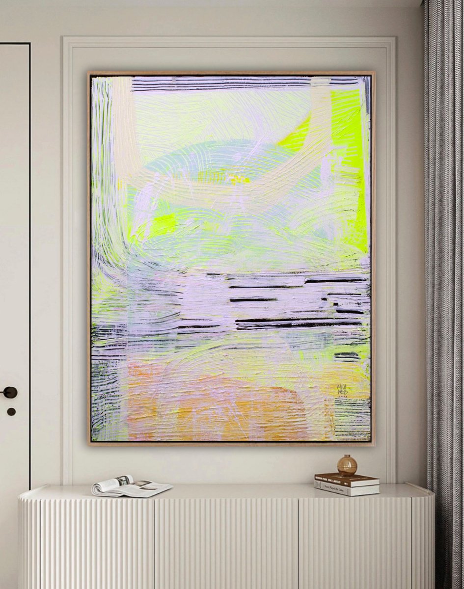 Abstract Acrylic Painting By Mila Weis, 35 X 46", Light Experience No. 8, Original Artwork