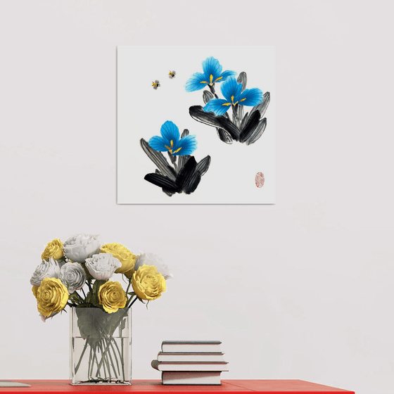 Blue Sky Irises and Honey Bees