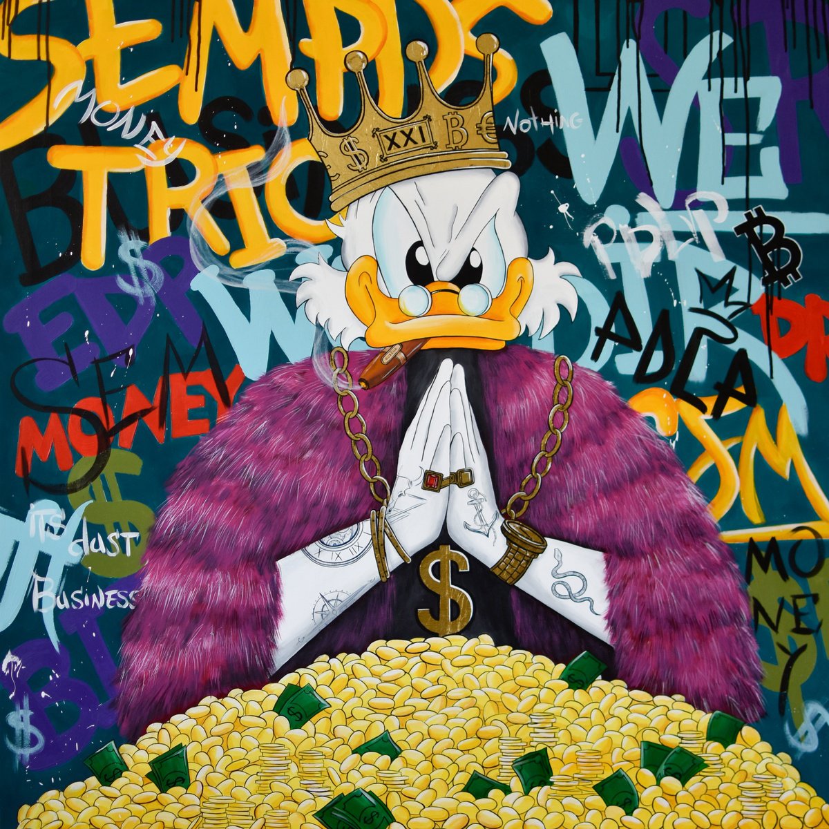 Portrait Acrylic Painting By Elina Zelena, 39 X 39, Rich Scrooge, Original Artwork