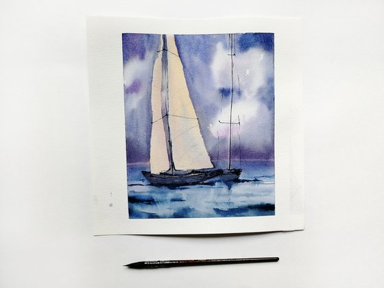 Sailboat painting. Seascape