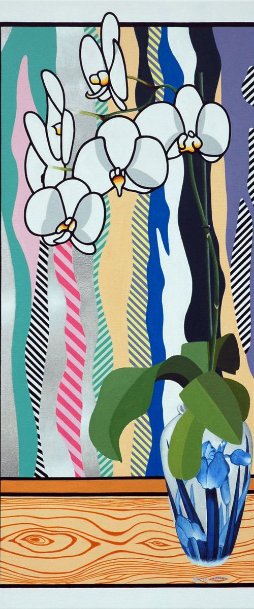 White Orchids and Complicated Window Reflection by Steve White