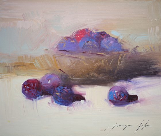 Plums, Still Life Original oil painting, Handmade artwork, One of a kind