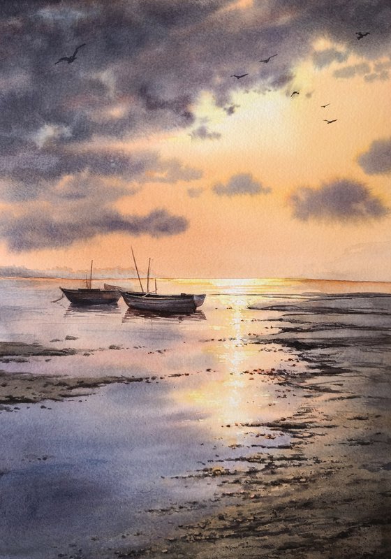 Low Tide Glow: Golden Reflections