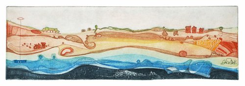 Heike Roesel "Yellow fields by the Sea", fine art etching, edition of 35 in variation by Heike Roesel