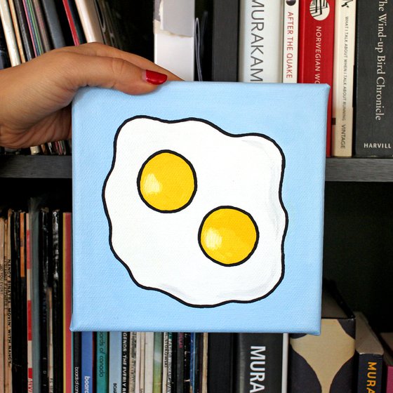 Fried Egg Double Yolk Pop Art Painting On Mini Canvas