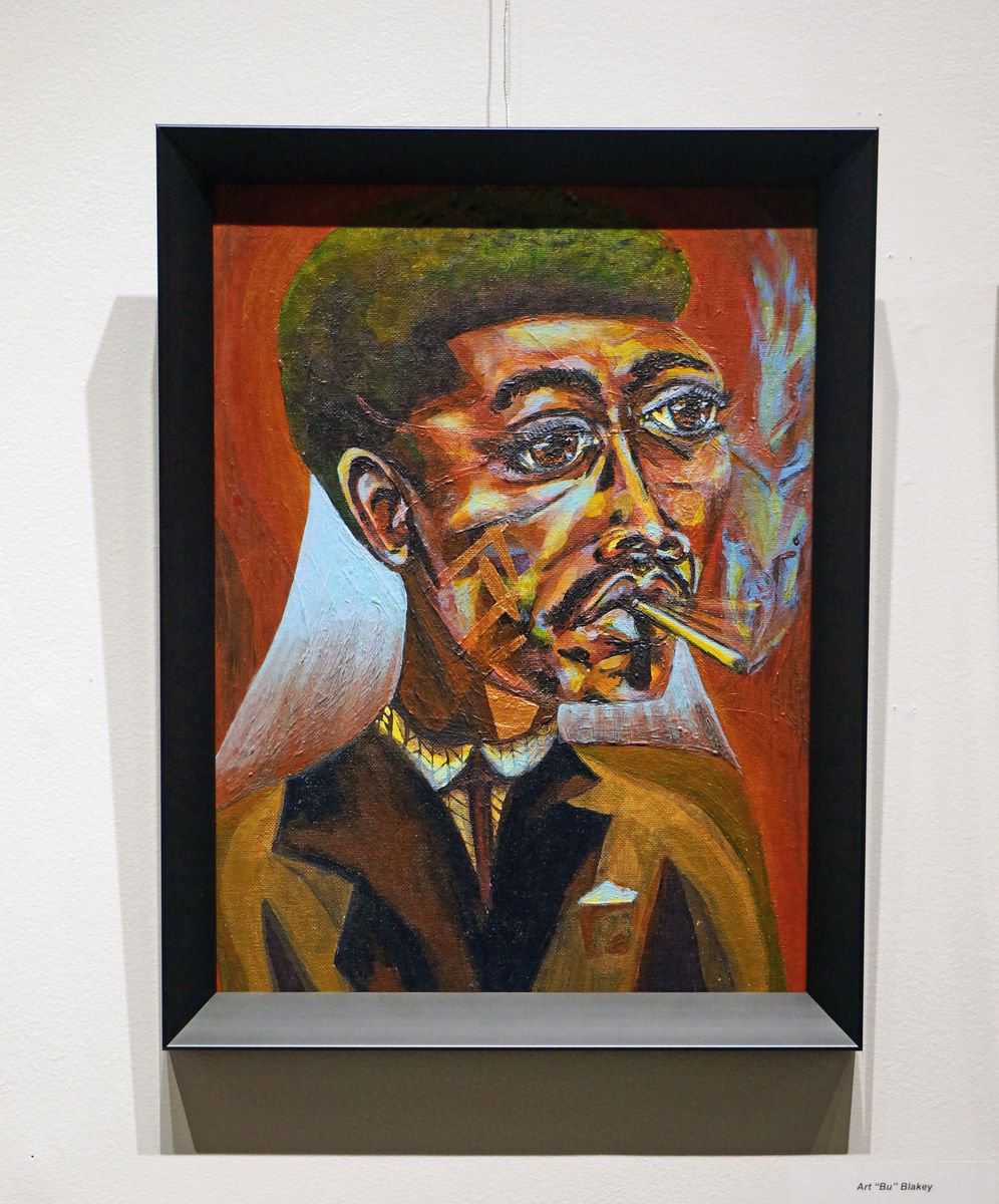 Illustrative Portrait Acrylic Painting By Kimi Kaa, 12 X 16", Art "Bu" Blakey (Jazz Series), Original Artwork