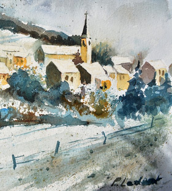 the village asleep watercolor