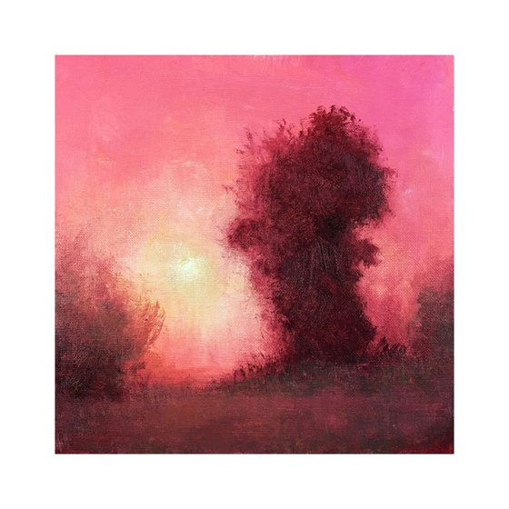 Misty Sunset, 12x12 inches