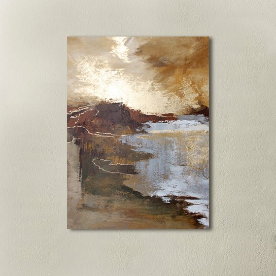 "Highland" Abstract brown beige gold art