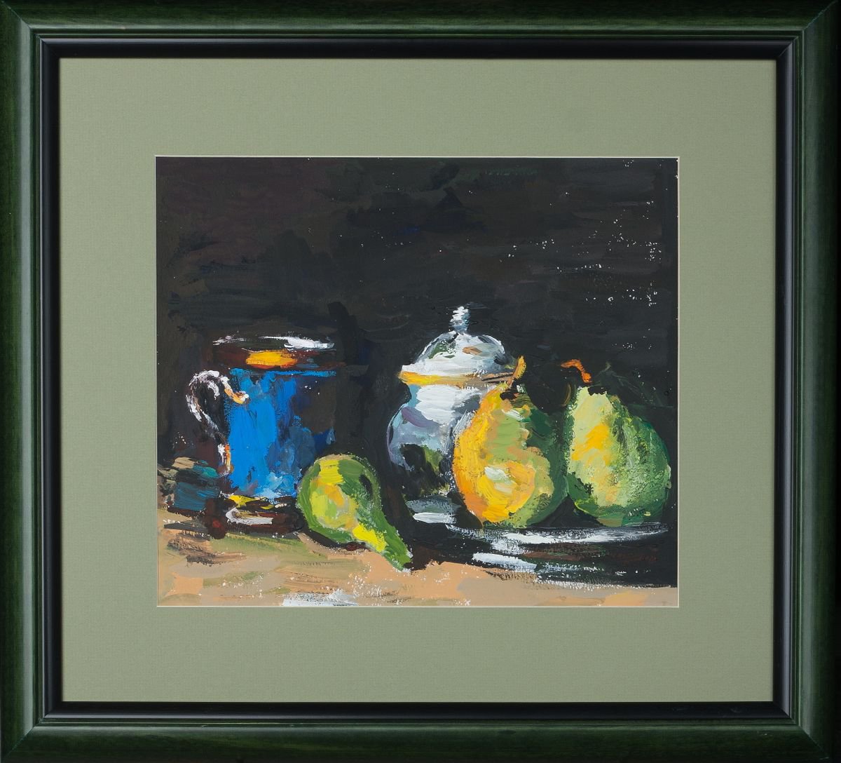 Still life with sugar bowl, pears and a blue cup. Copy after Paul Cezanne. by Alexandra Batyaeva