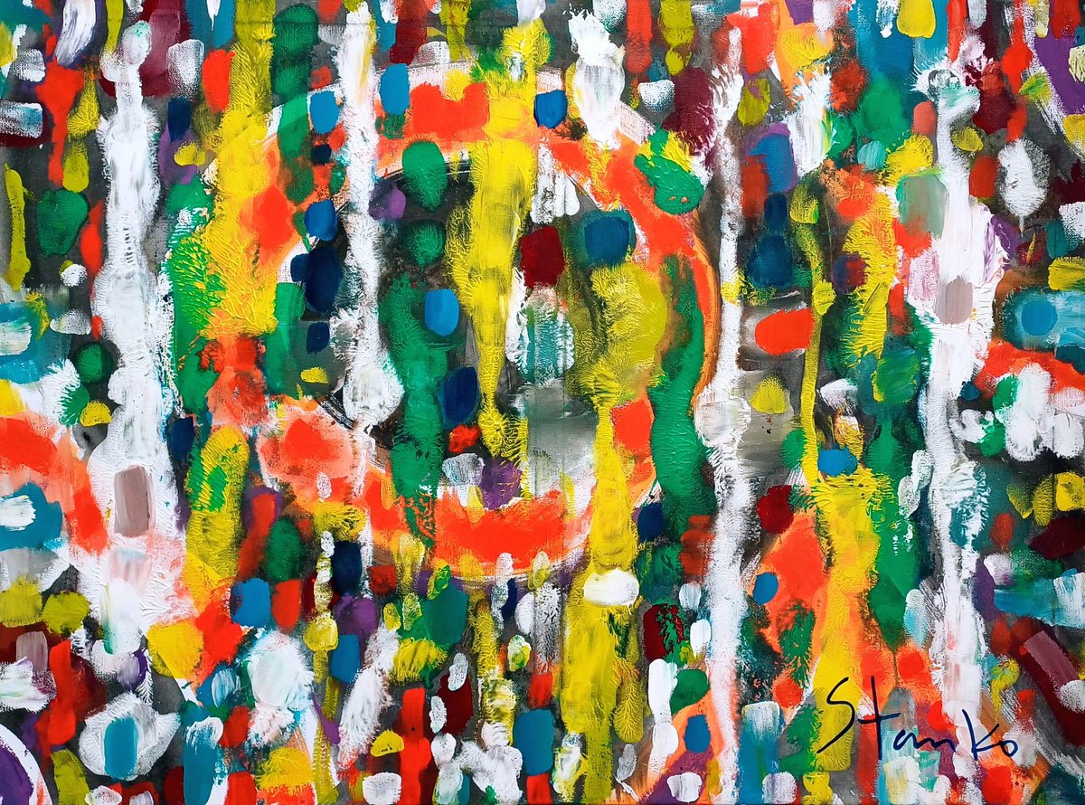 Abstract Acrylic Painting By Stanislav Bojankov, 31 X 24", Jam Session(Jazzy)-Xiii, Original Artwork