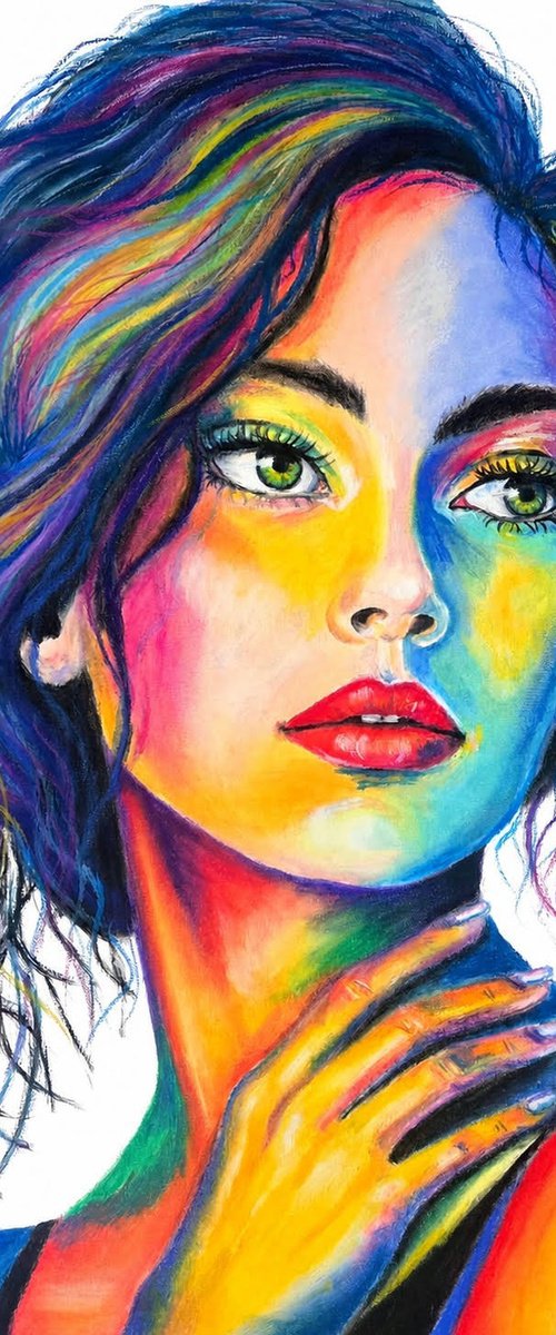 Colorstorm Muse - Oil Pastel Women Portrait by Helga Wild