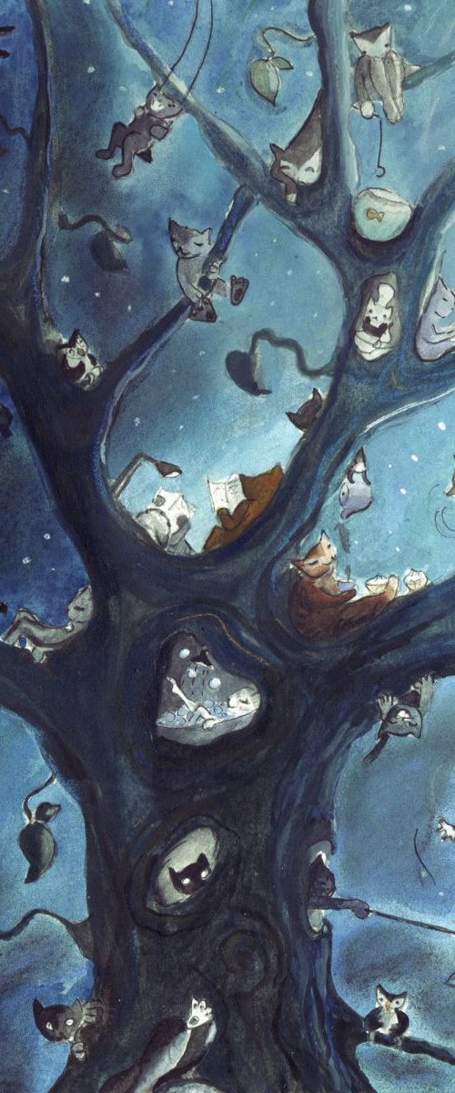 Moonlit Cat Fest - Prints £75 by Rebecca Denton