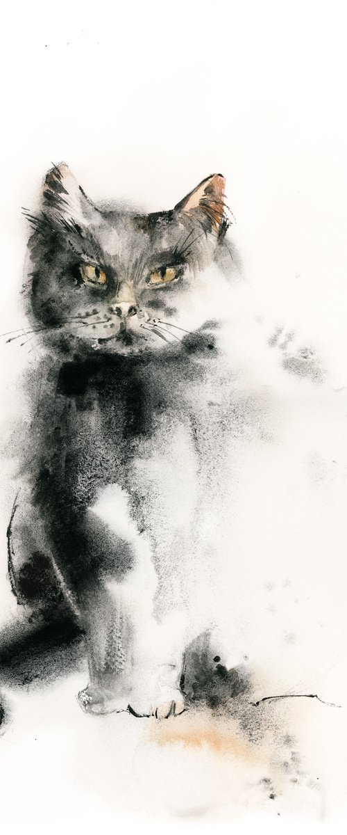 Cat Watercolor Painting, Cat Portrait Art, Watercolour Pet Painting Art by Sophie Rodionov