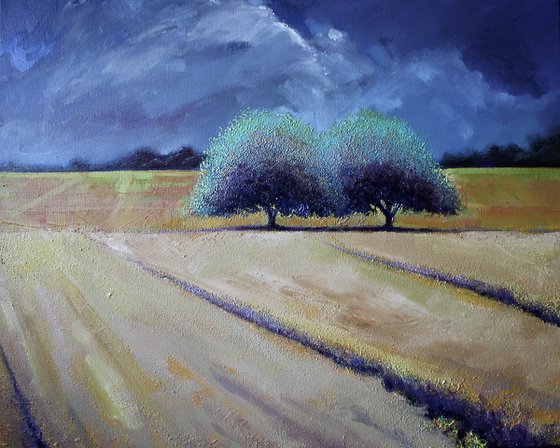 '2 Trees at High Noon' Landscape Oil Painting