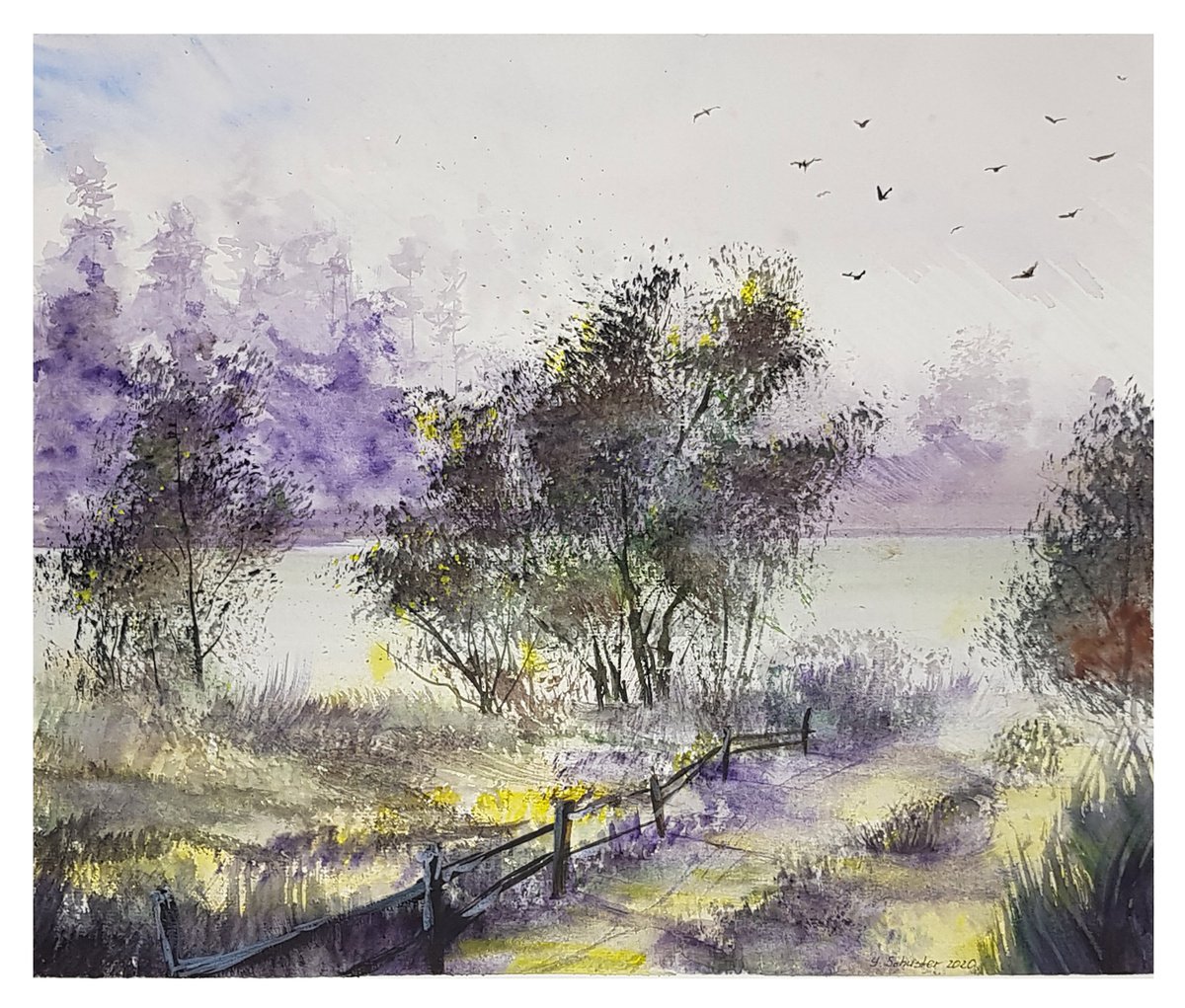 Impressionistic Landscape Watercolour By Yulia Schuster, 14 X 12", Trail, Original Artwork