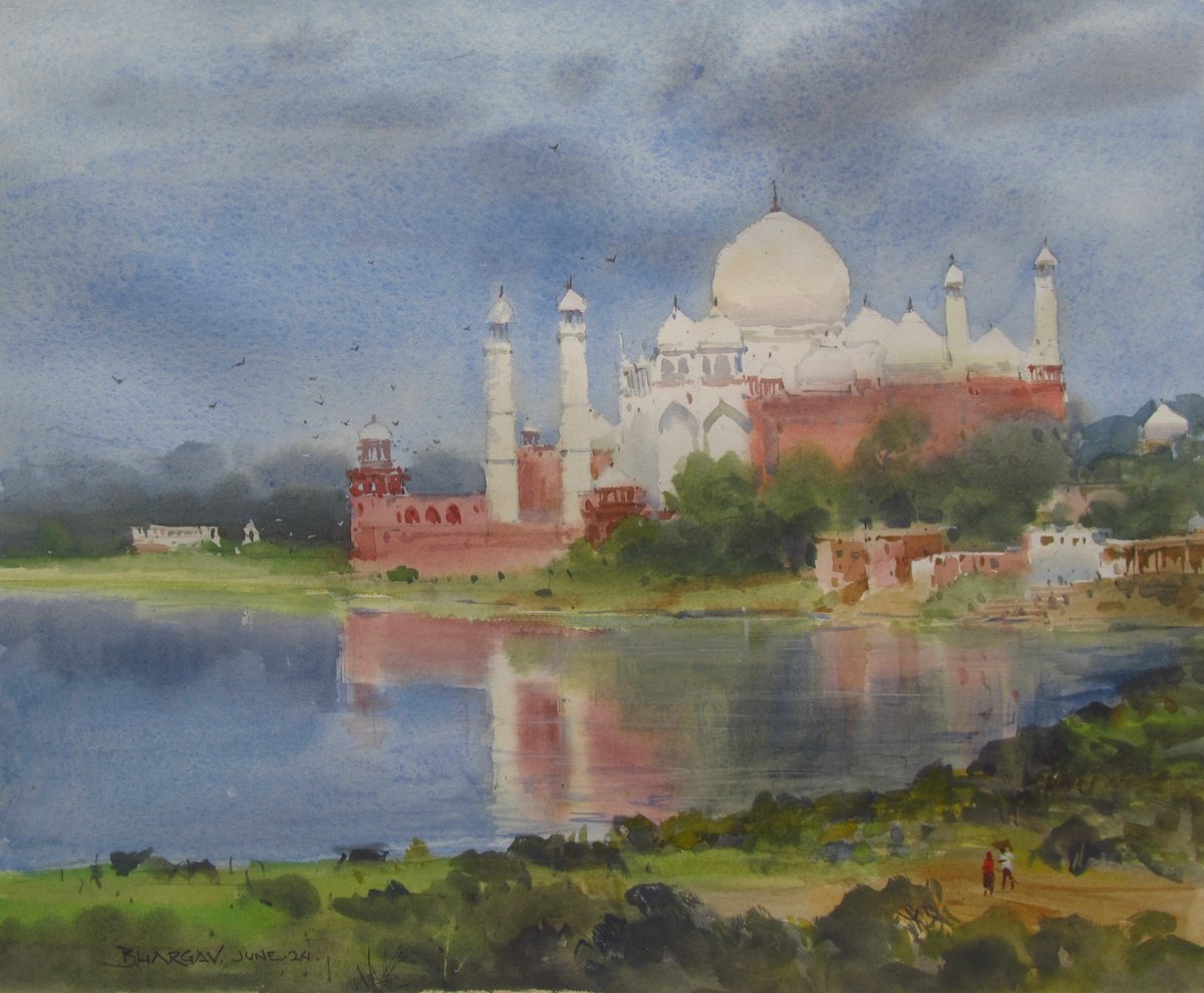 Impressionistic Landscape Watercolour By Bhargavkumar Kulkarni, 16 X 14, Taj Mahal 1, Original Artwork