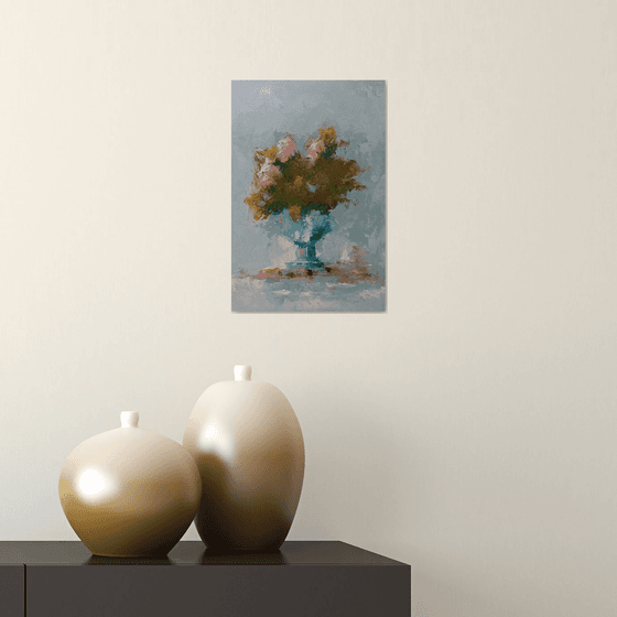 Modern still life painting. Flowers in vase