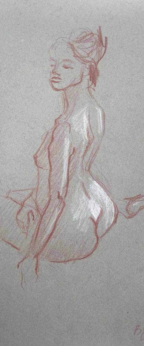 nude drawing. back-sitting model by Anna Bogushevskaya