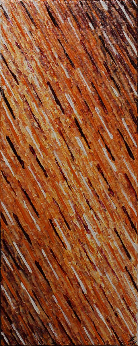 Abstract Acrylic Painting By Jonathan Pradillon, 8 X 20, W. Orange Violet Knife Texture, Original Artwork