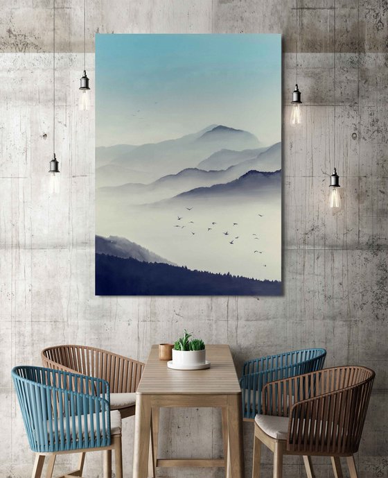 "Morning Haze" Blue landscape oil art
