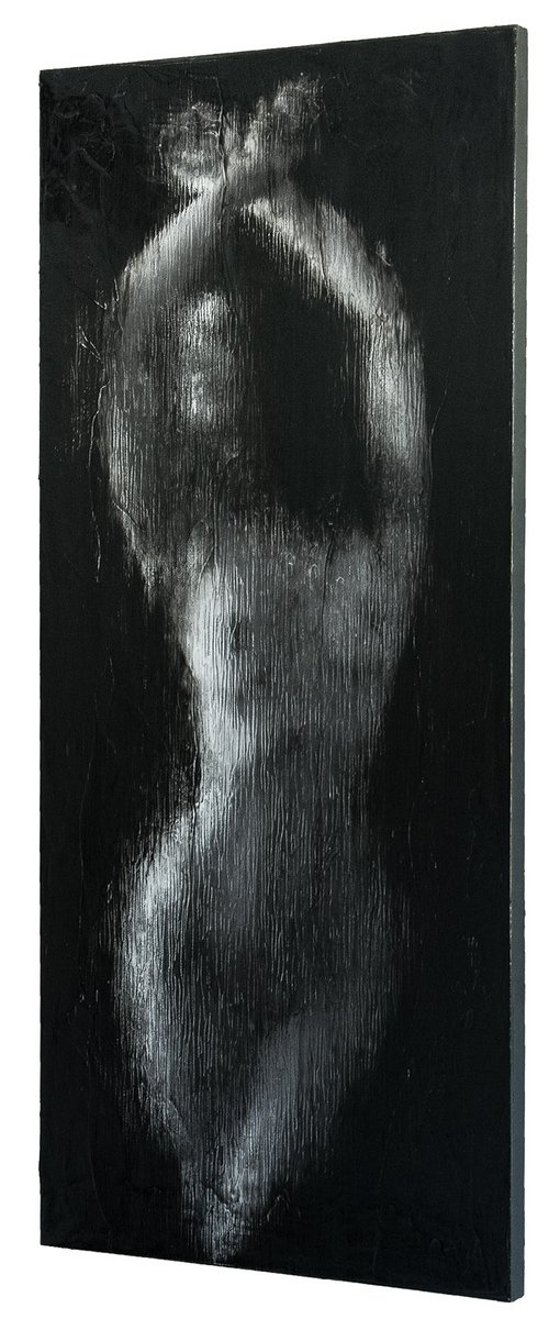 "Tangled" (80x35x2.5 cm) - Unique figurative artwork on wood (abstract, figurative, gold, original, resin, beeswax, painting) by Rouzbeh Tahmassian