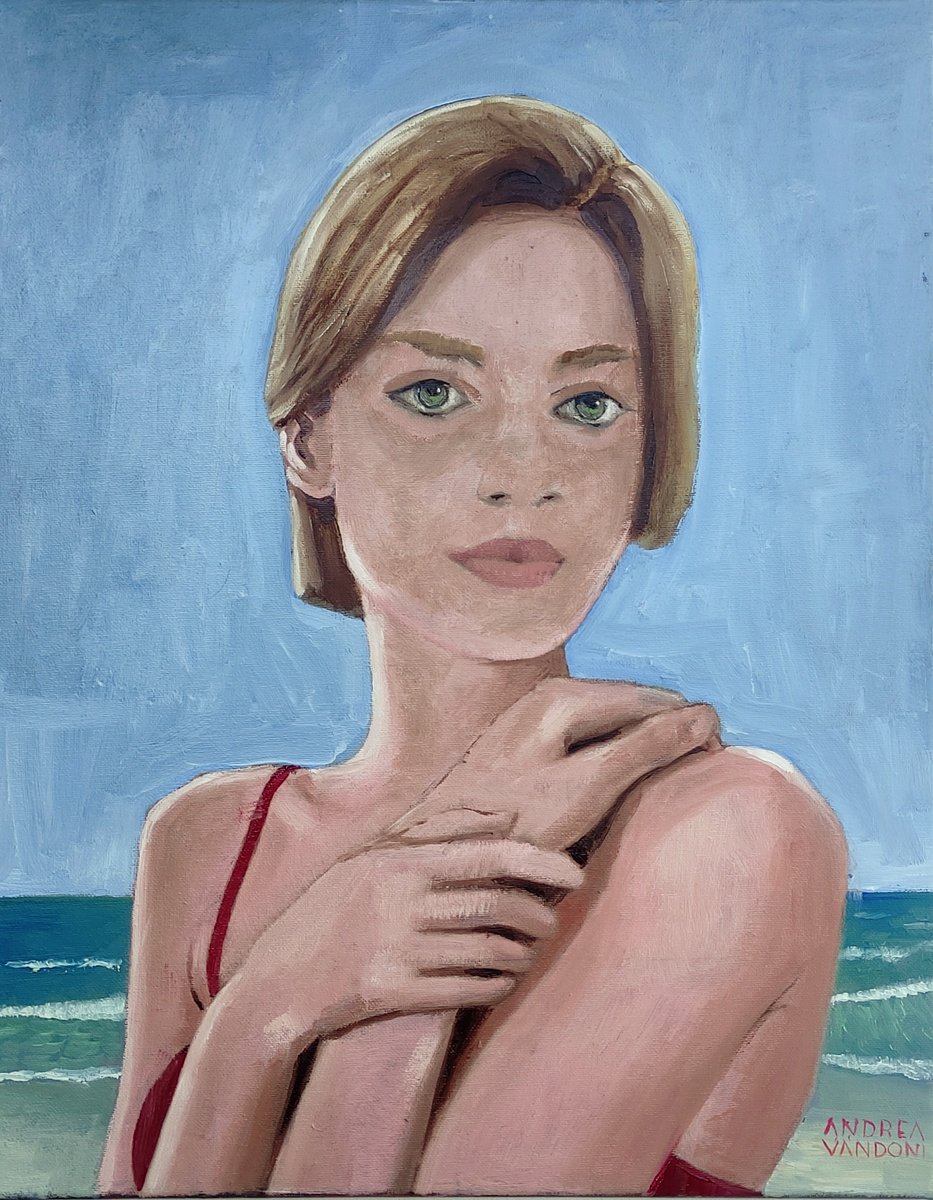 Impressionistic Portrait Oil Painting By Andrea Vandoni, 16 X 20, Bather - 2, Original Artwork