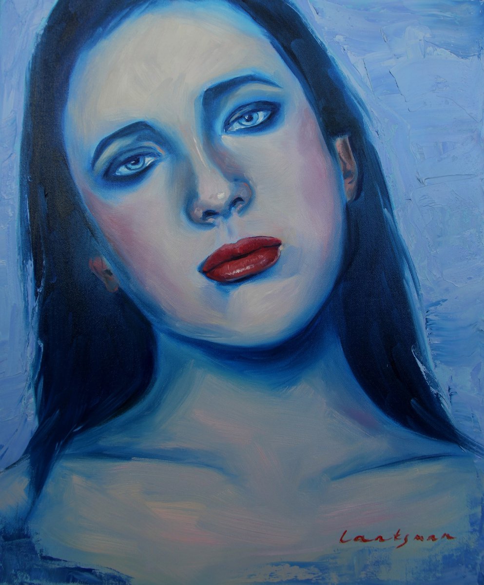 Blue portrait of Neon girl by Jane Lantsman