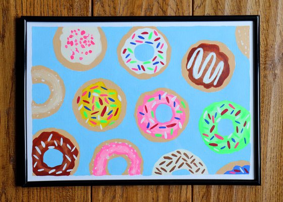 Donuts Pop Art Painting On A4 Paper