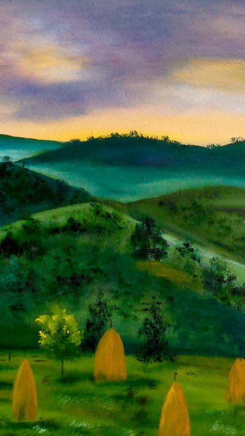 Carpathian Painting Ukraine Original Art Mountains Oil European Landscape Artwork Stacks Wall Art 16 by 12 inches by Halyna Kirichenko by Halyna Kirichenko