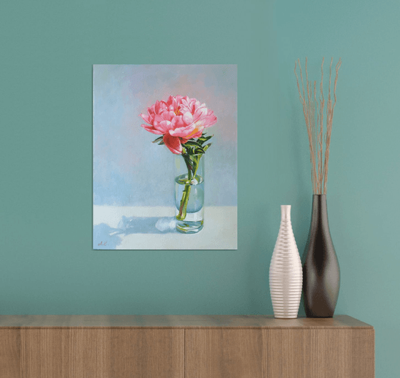 "Coral flashes. " peonies  flower  liGHt original painting  GIFT (2021)