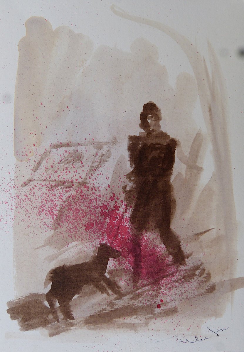 The Dog Walker 4, ink on paper 15x21 cm by Frederic Belaubre