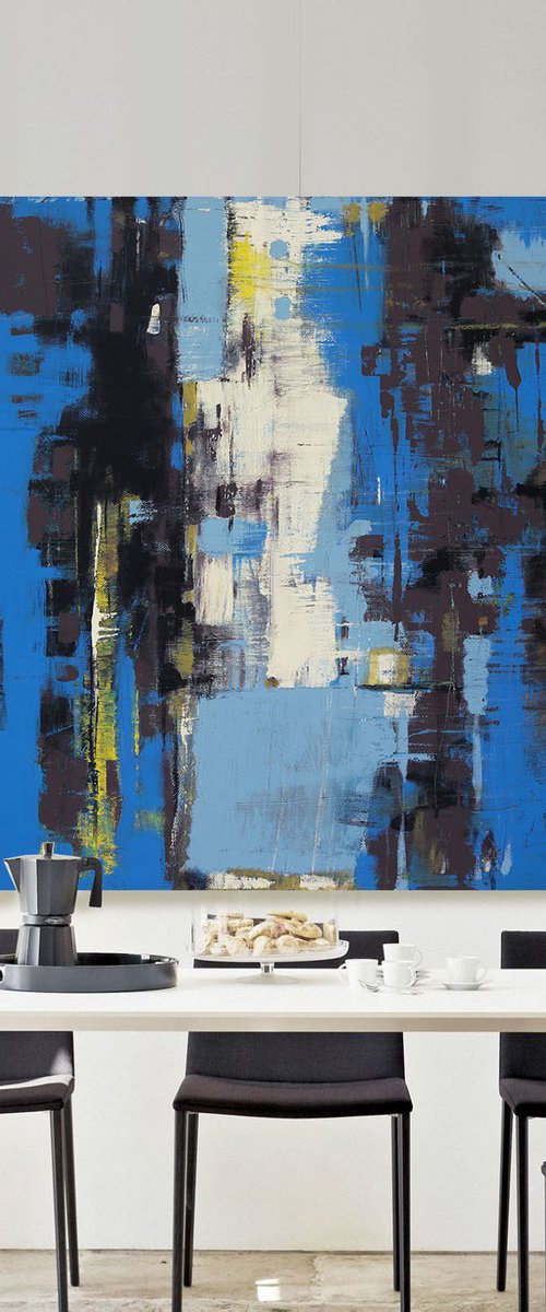 Blue Modern Art Rug 60x48" EXTRA LARGE Art by Bo Kravchenko by Bo Kravchenko