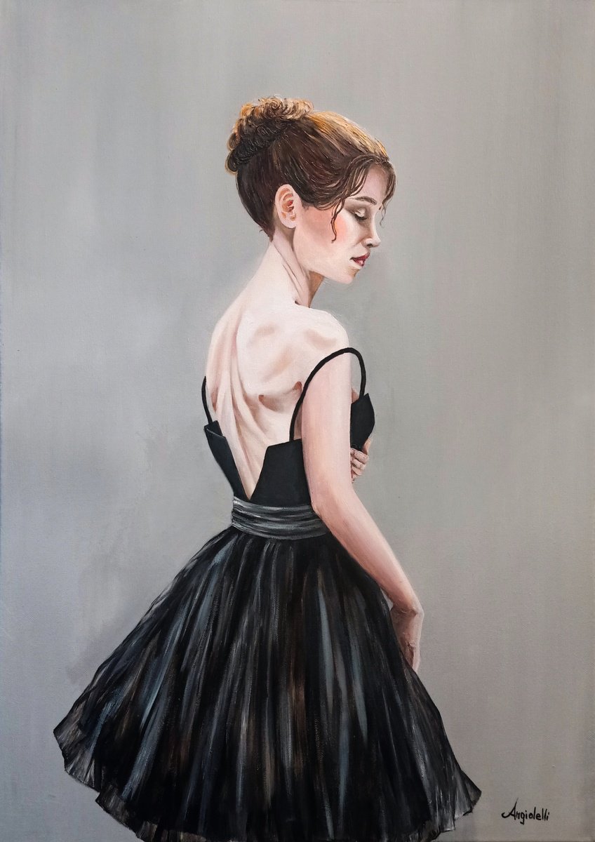 Photorealistic Portrait Oil Painting By Anna Rita Angiolelli, 20 X 28, Ballerina, Original Artwork