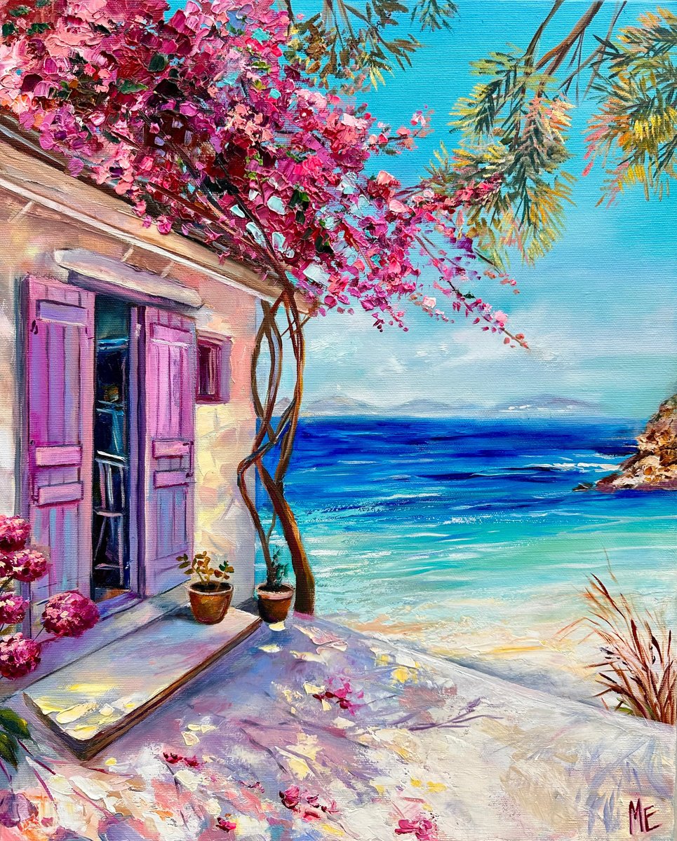 Impressionistic Landscape Oil Painting By Olena Hontar, 16 X 20", Whispers Of Greece, Original Artwork