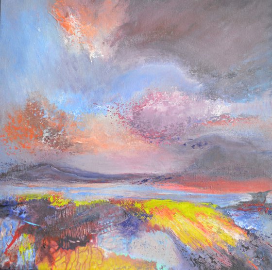 Spring landscape on canvas panel