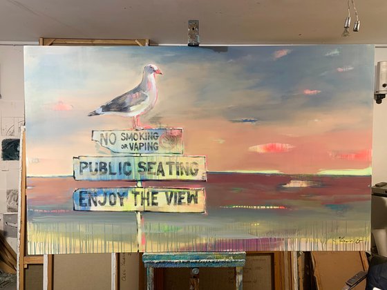 XXL Super Big Painting - "ENJOY THE VIEW" - Pop Art - Seascape - California - Bird - Seagull