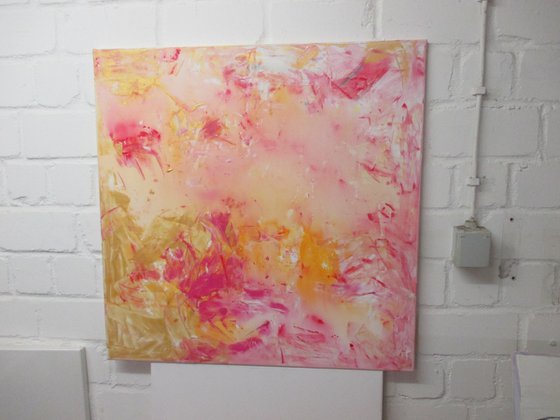 peach and gold abstract painting xl 31,5 x 31,5 inch