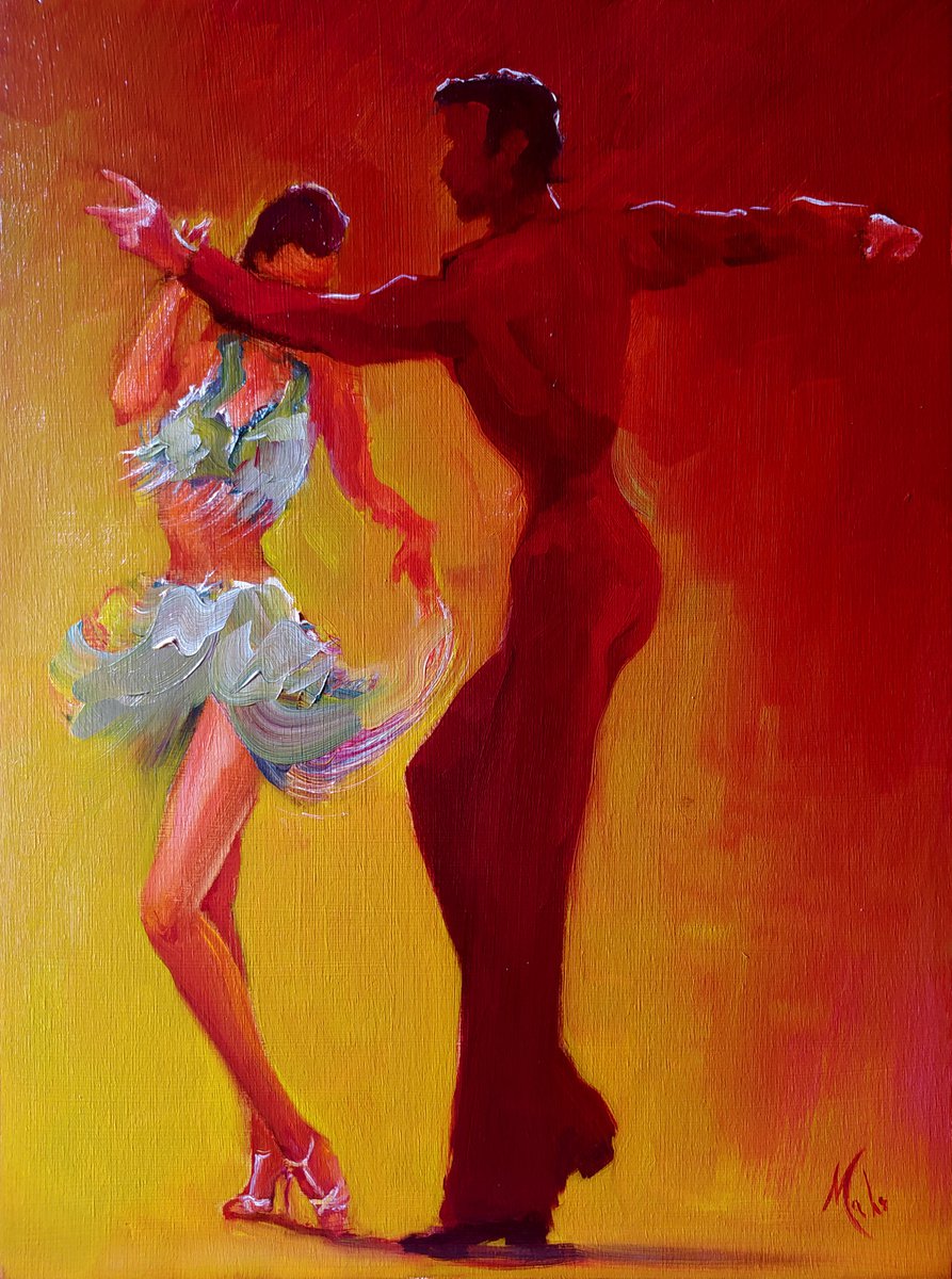 Expressive Portrait Oil Painting By Isabel Mahe, 12 X 16, Dance With The Red Man, Original Artwork