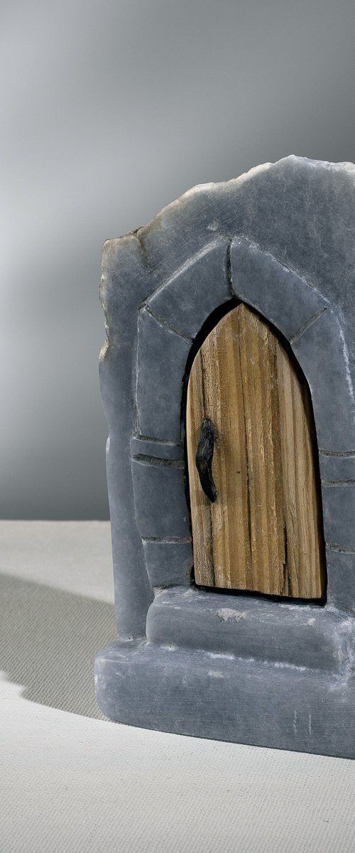Gothic Arch Alabaster Sculpture w/ Wood Door by Owen David