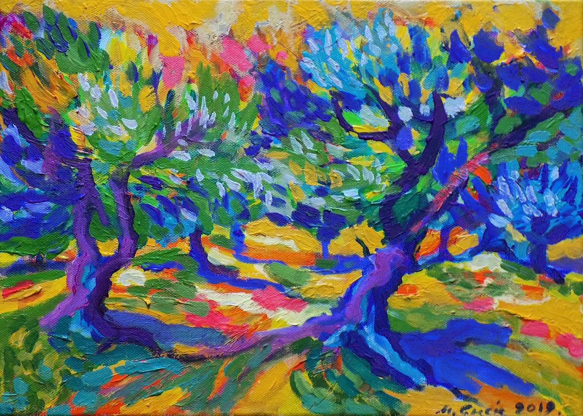 Olive grove in cadmium yellow by Maja Grecic