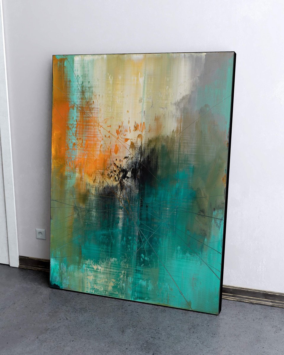 Organic Abstract Acrylic Painting By Nemanja Nikolic, 36 X 48", Moonlit Fracture, Original Artwork