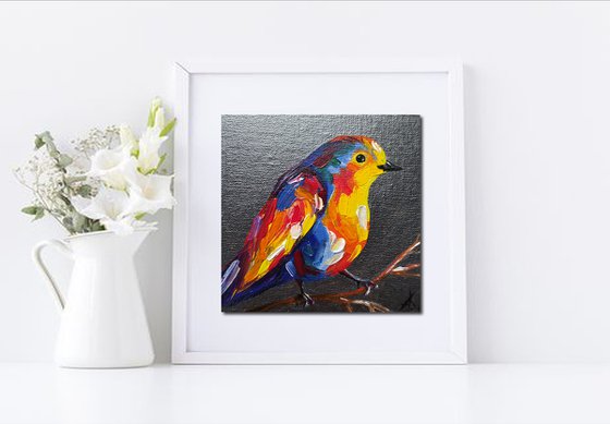 Small bird - oil painting, bird, parrots, birds oil painting, painting on canvas, gift, bird art, art bird, animals oil painting