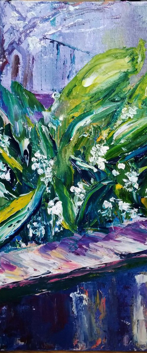 Lily of the valley Plein Air Painting by Oksana Fedorova